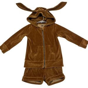 Toddler Tan velour kangaroo dungarees shorts size 3T